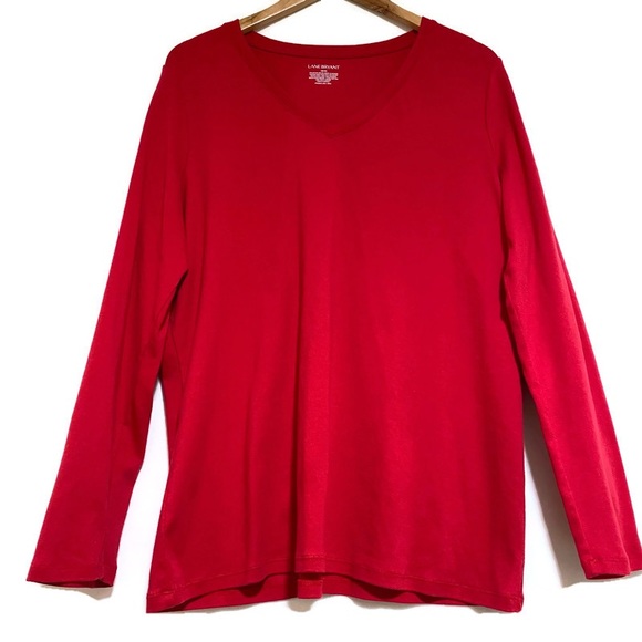 LANE BRYANT LONG SLEEVE V-NECK RED T-SHIRT SIZE 18/20 - Picture 2 of 5
